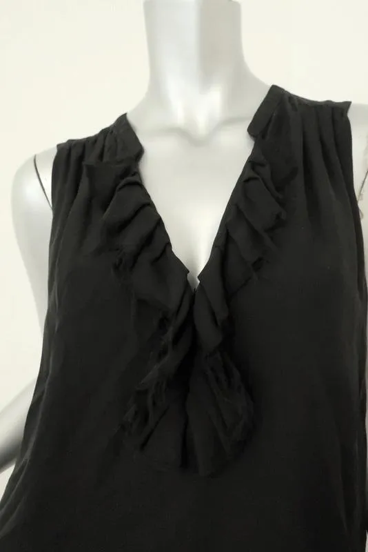 L'Agence Blouse Natasha Black Ruffled Silk Size Small Sleeveless Tank Top