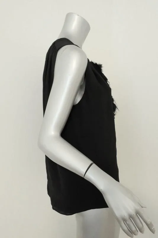 L'Agence Blouse Natasha Black Ruffled Silk Size Small Sleeveless Tank Top