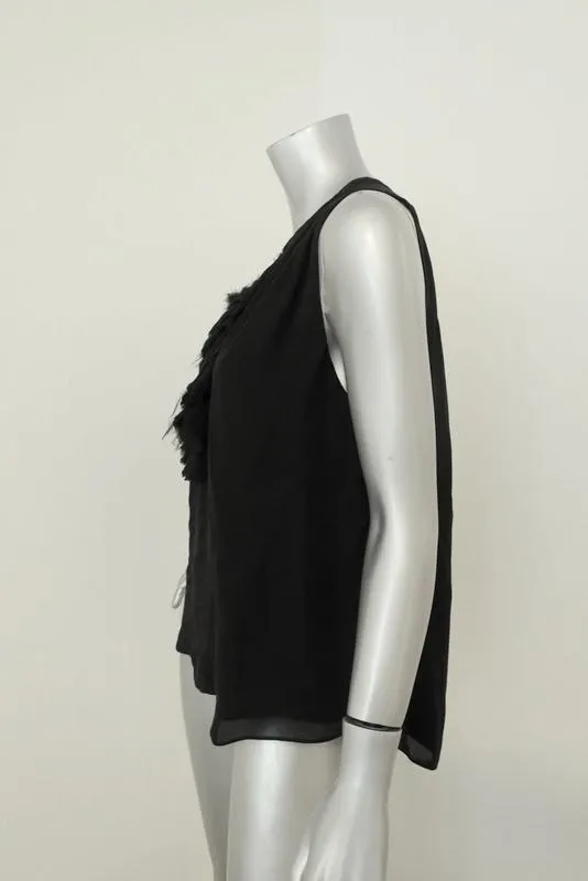 L'Agence Blouse Natasha Black Ruffled Silk Size Small Sleeveless Tank Top