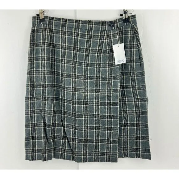 Lands End Womens Blanket Wrap Skirt Size 16 Gray Plaid