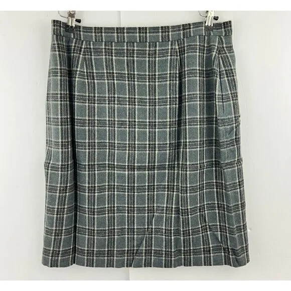 Lands End Womens Blanket Wrap Skirt Size 16 Gray Plaid