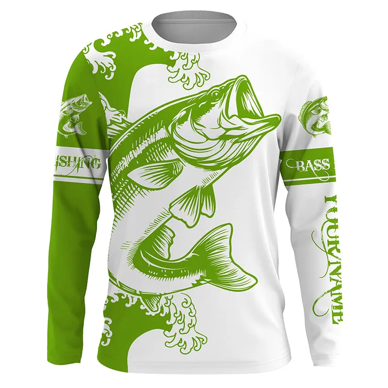Largemouth Bass fishing tattoo green Custom name Bass Long sleeve fishing shirts, Long Sleeve Hooded NPQ900