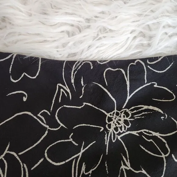 Lauren Ralph Lauren Silk Skirt Womens‎ Med Black White Print Maxi Flare Ruffled