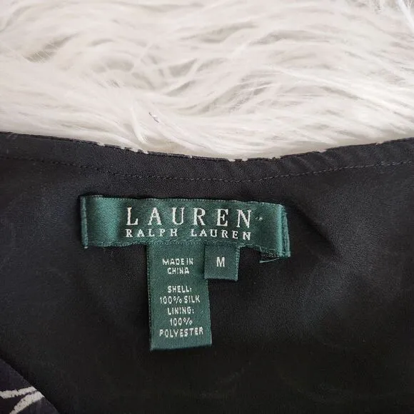 Lauren Ralph Lauren Silk Skirt Womens‎ Med Black White Print Maxi Flare Ruffled