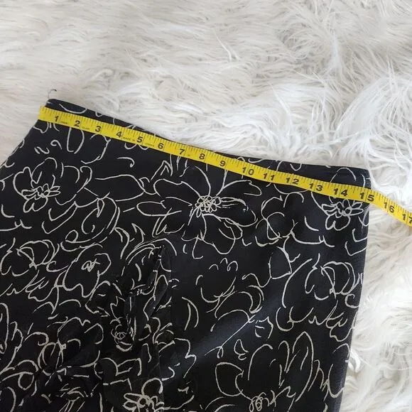 Lauren Ralph Lauren Silk Skirt Womens‎ Med Black White Print Maxi Flare Ruffled