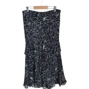Lauren Ralph Lauren Silk Skirt Womens‎ Med Black White Print Maxi Flare Ruffled
