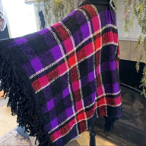 Lauren wool plaid shawl wrap sweater