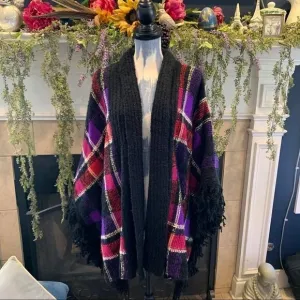 Lauren wool plaid shawl wrap sweater