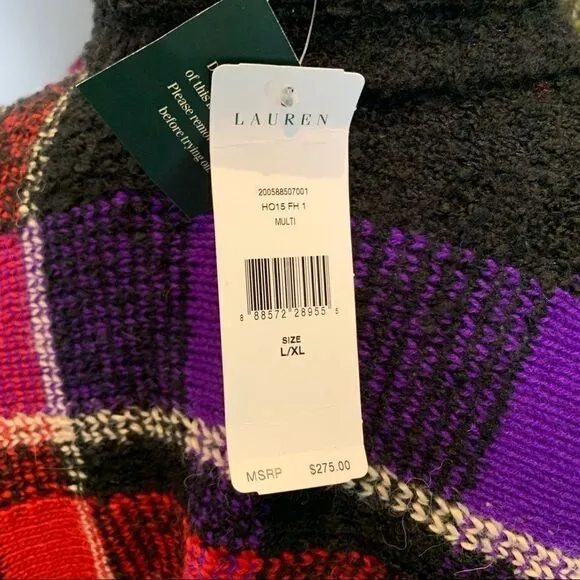 Lauren wool plaid shawl wrap sweater