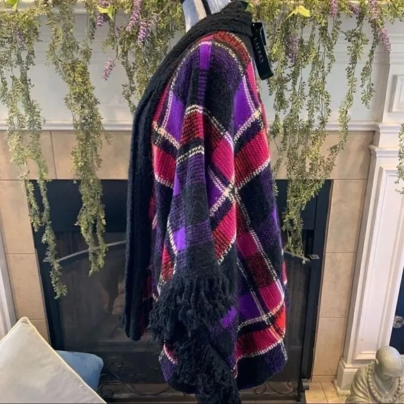 Lauren wool plaid shawl wrap sweater