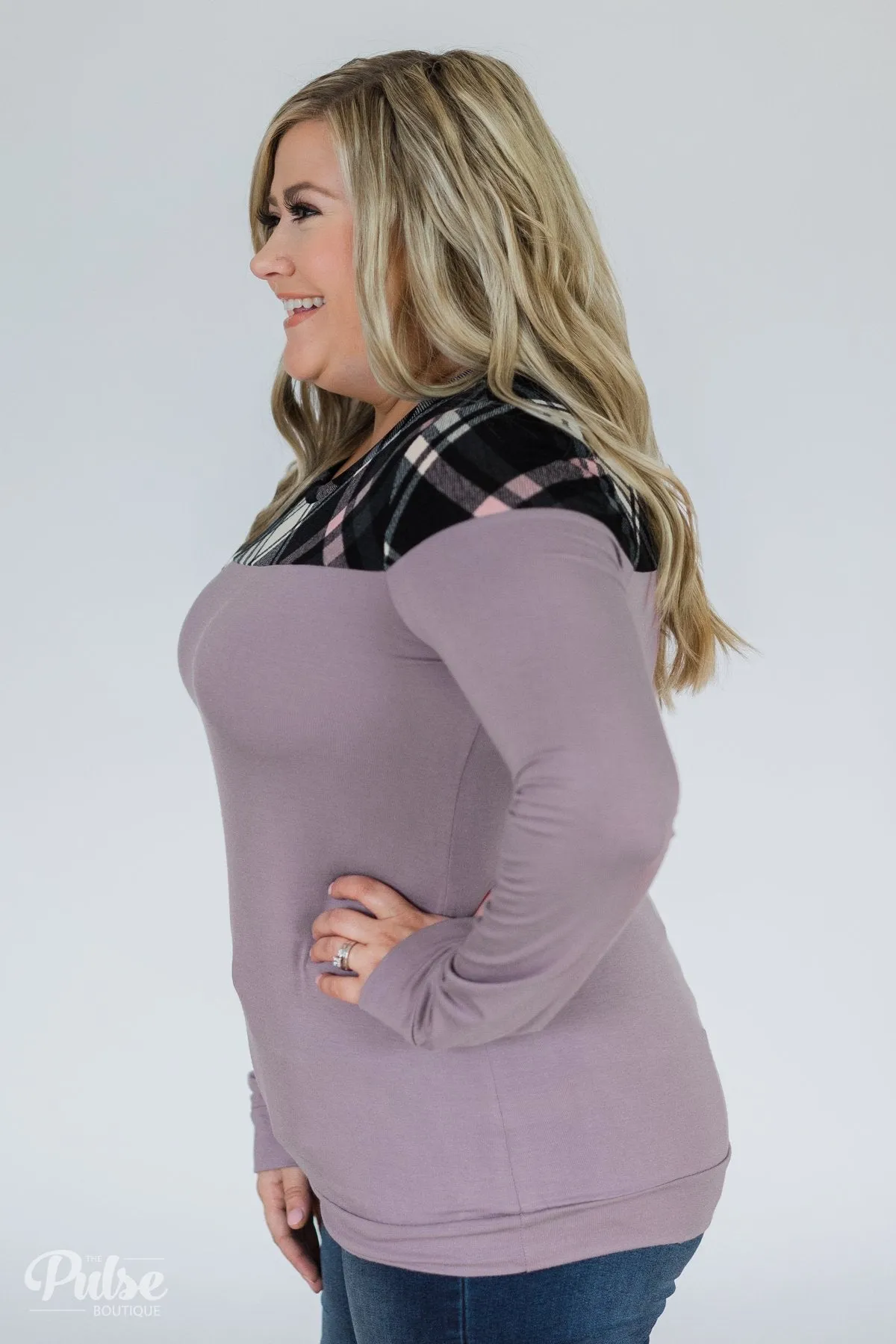 Lavender & Plaid Long Sleeve Top