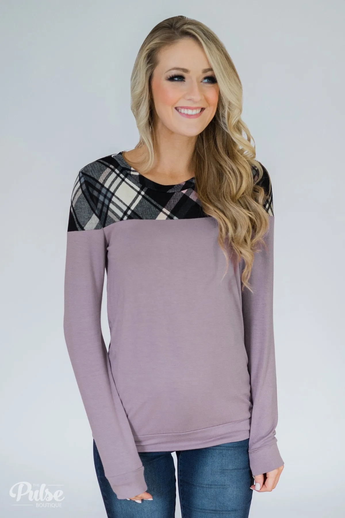 Lavender & Plaid Long Sleeve Top