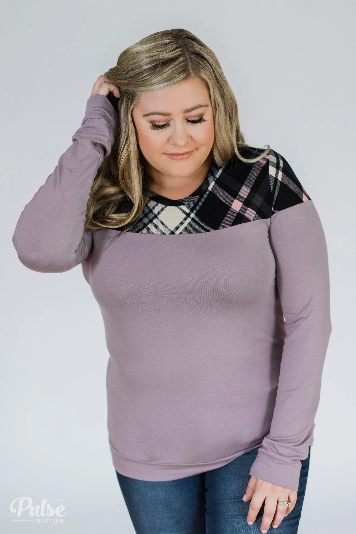 Lavender & Plaid Long Sleeve Top