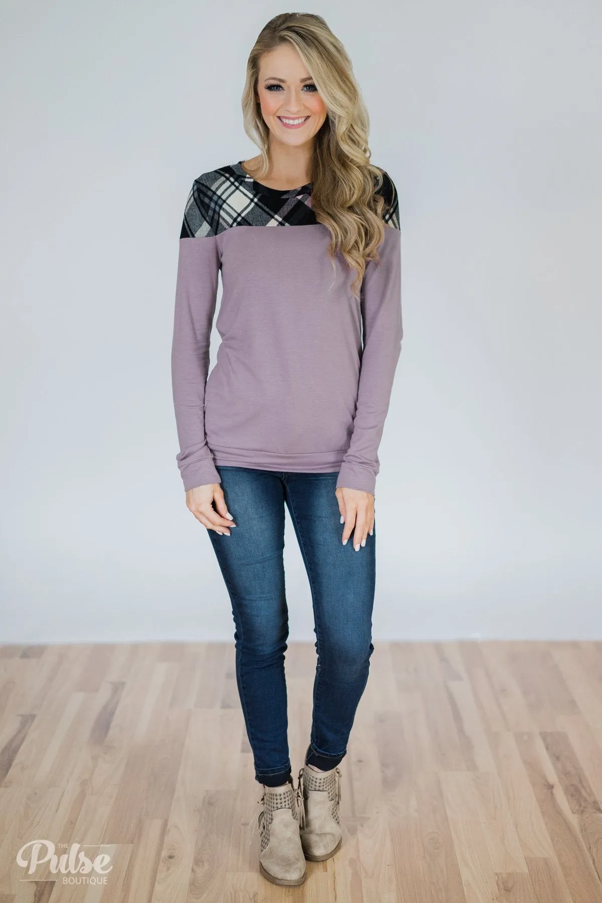 Lavender & Plaid Long Sleeve Top