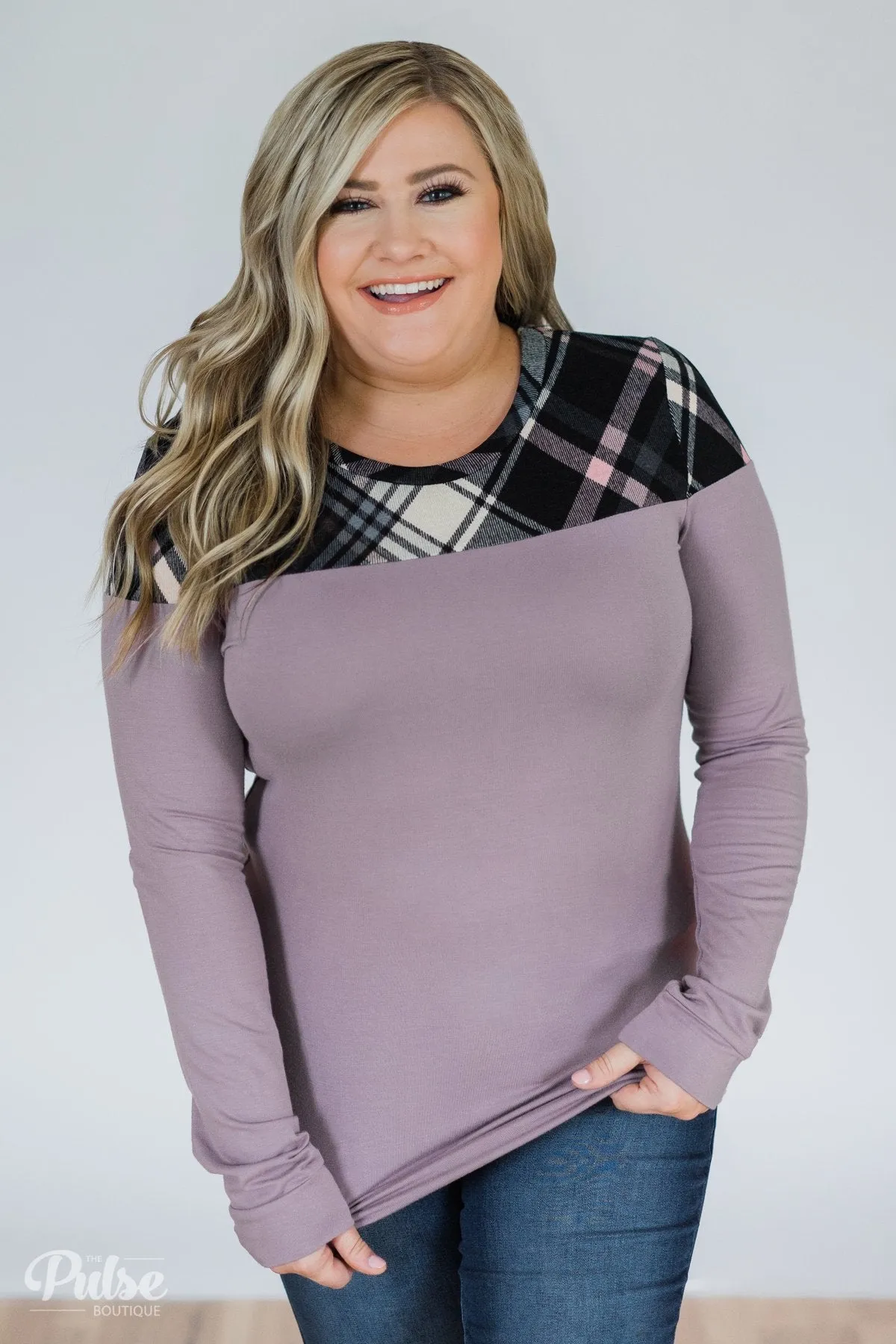 Lavender & Plaid Long Sleeve Top