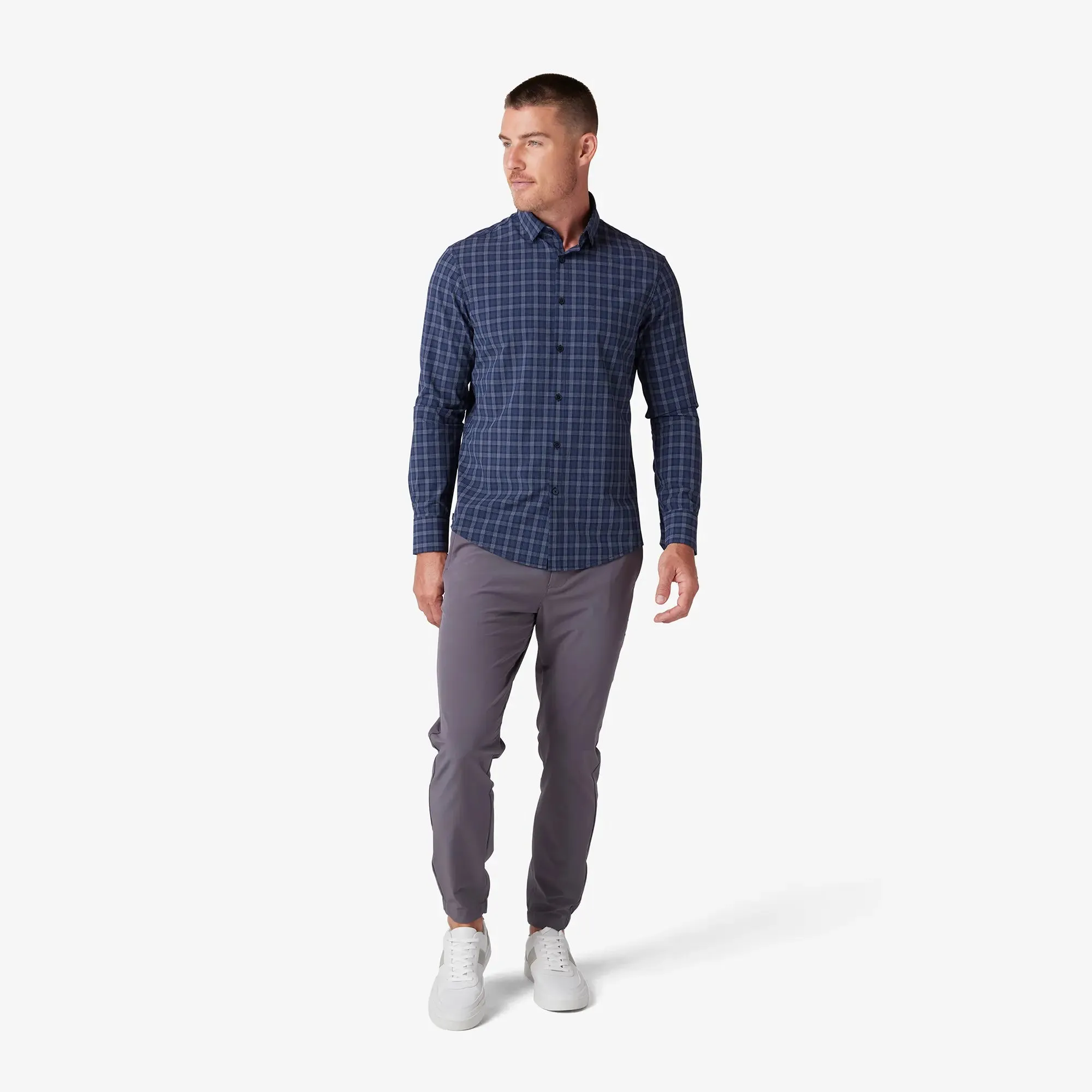 Leeward  Dress Shirt - Navy Dallas Plaid