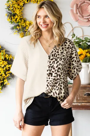 Lenna Leopard Color Block V-Neck Blouse