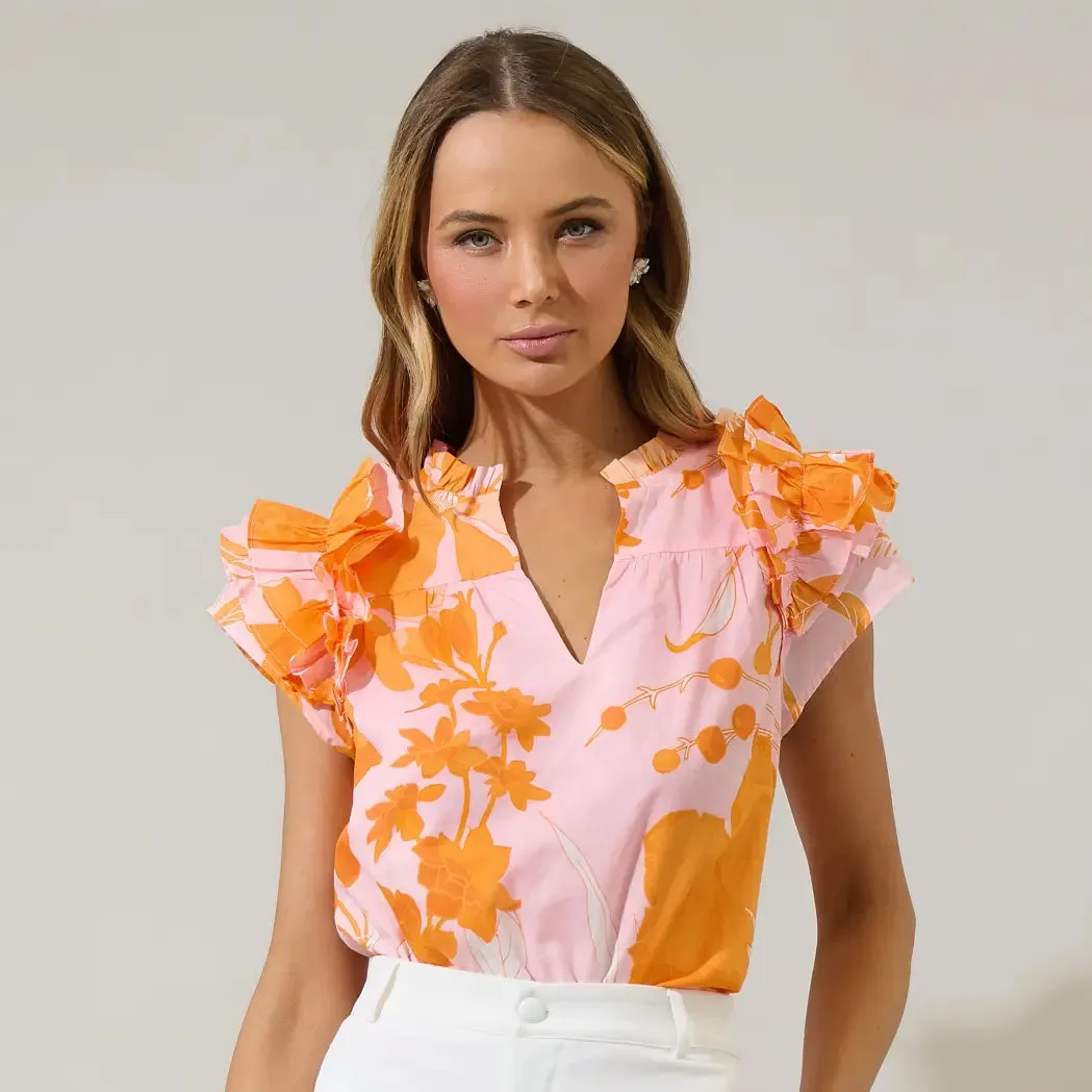 Lenora Floral Split Neck Blouse