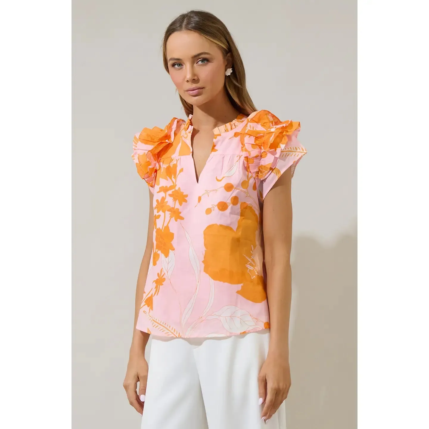 Lenora Floral Split Neck Blouse