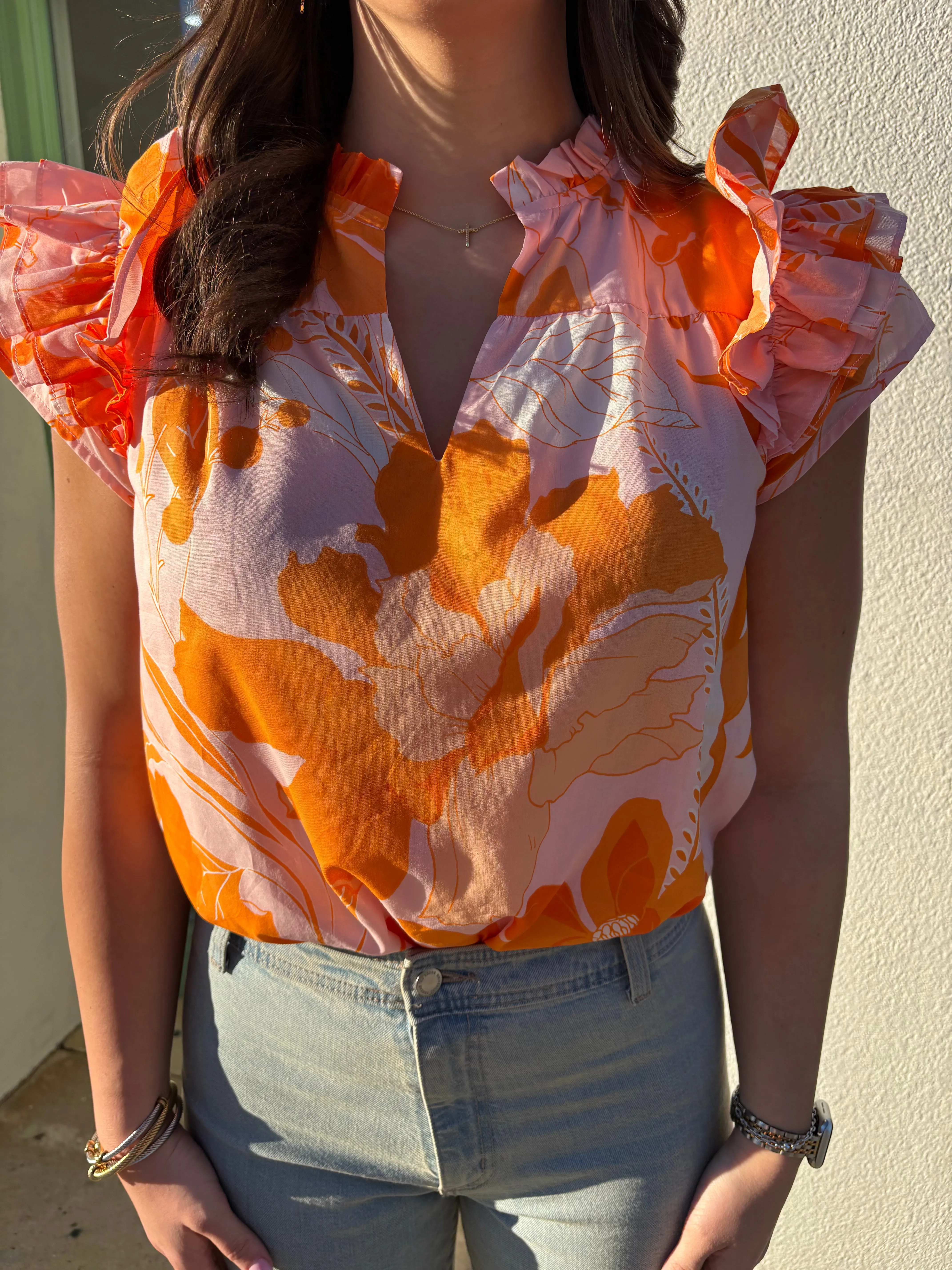 Lenora Floral Split Neck Blouse