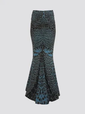 Leopard Print Ruched Maxi Skirt