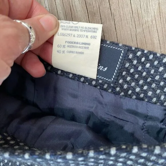Les Copains Blue Gray Plaid Checked Wool Skirt Size EU 44 / US Large, MSRP $338