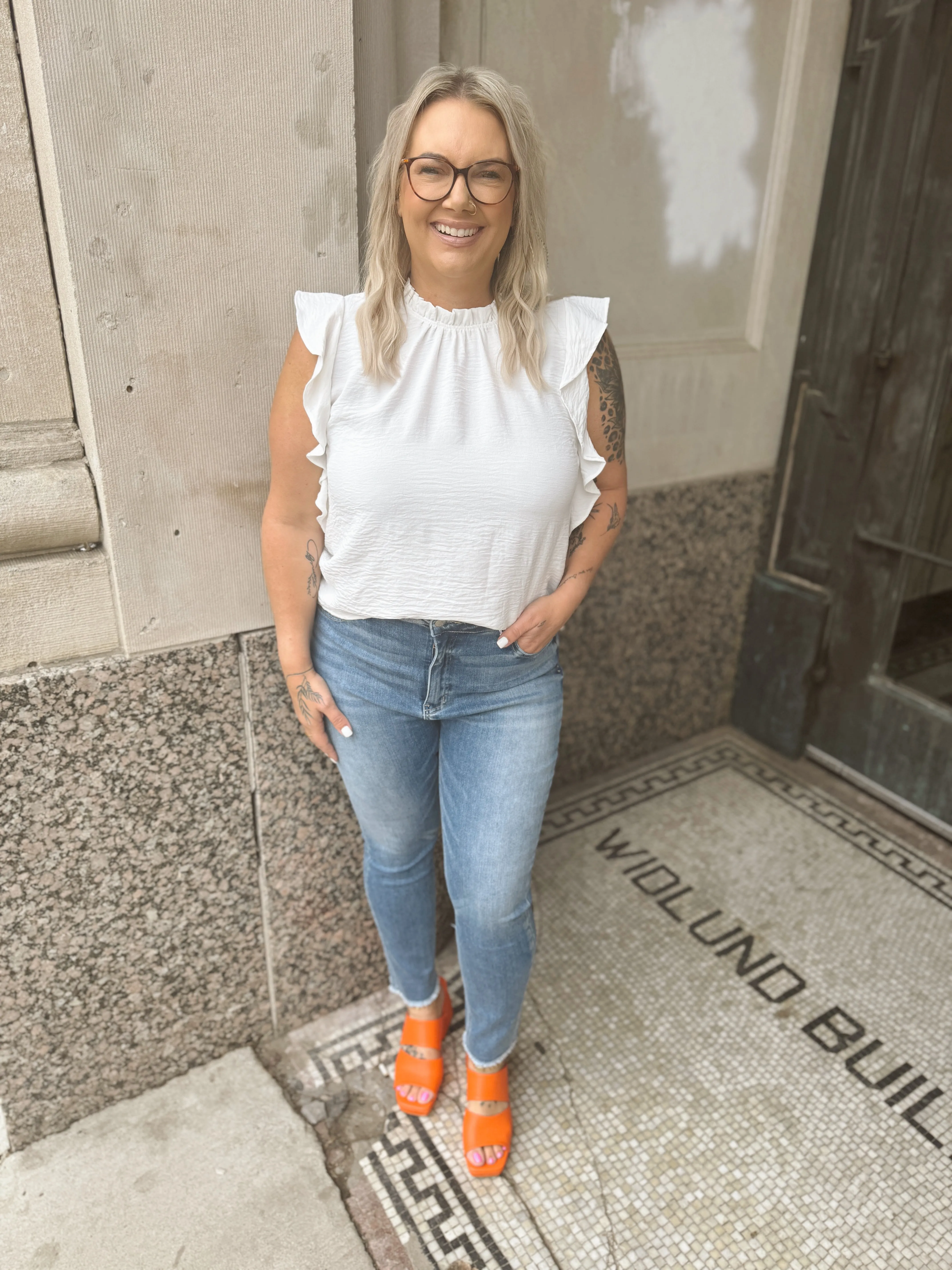 Leslie Ruffled Short Sleeve Top-Ivory
