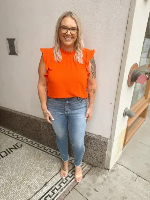 Leslie Ruffled Short Sleeve Top-Sunset