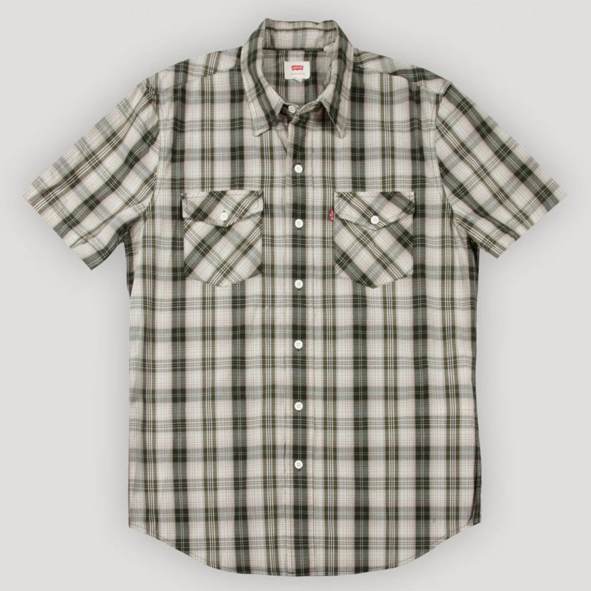 Levi's Mens Green Plaid Woven Cotton S/S Button Front Shirt Size XL