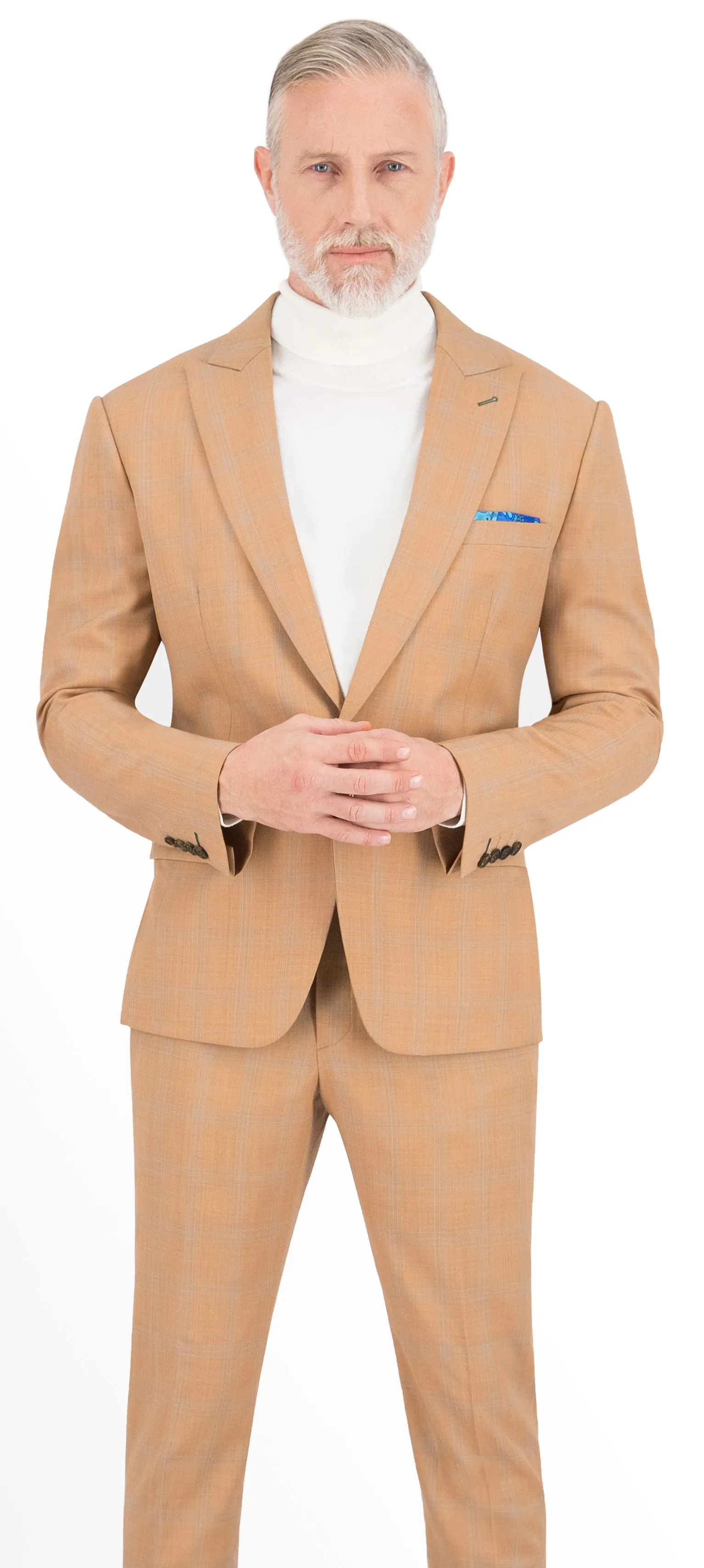 Light Marigold Brown with Blue Plaid Check Pant