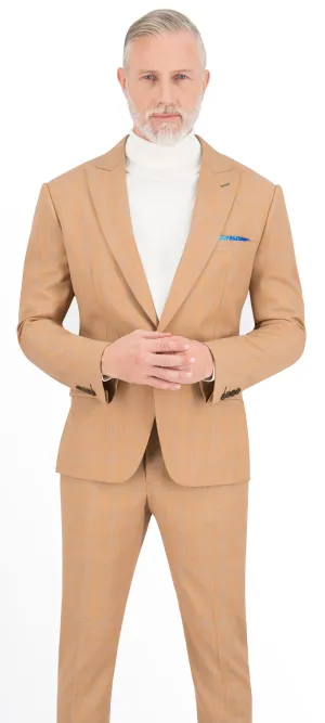 Light Marigold Brown with Blue Plaid Check Pant