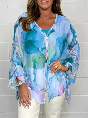 Lightweight Relaxed Fit Printed Chiffon Blouses for Women