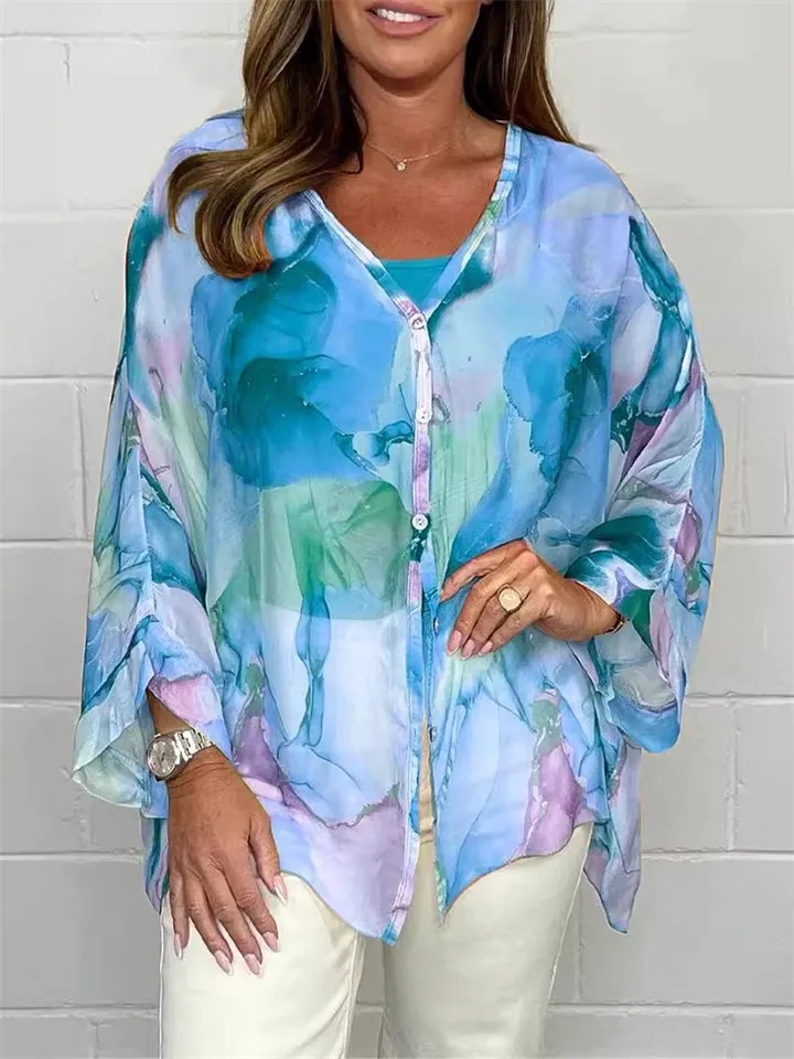 Lightweight Relaxed Fit Printed Chiffon Blouses for Women