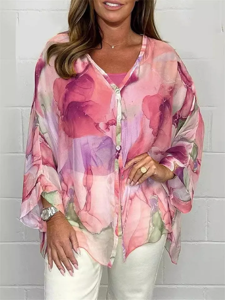 Lightweight Relaxed Fit Printed Chiffon Blouses for Women
