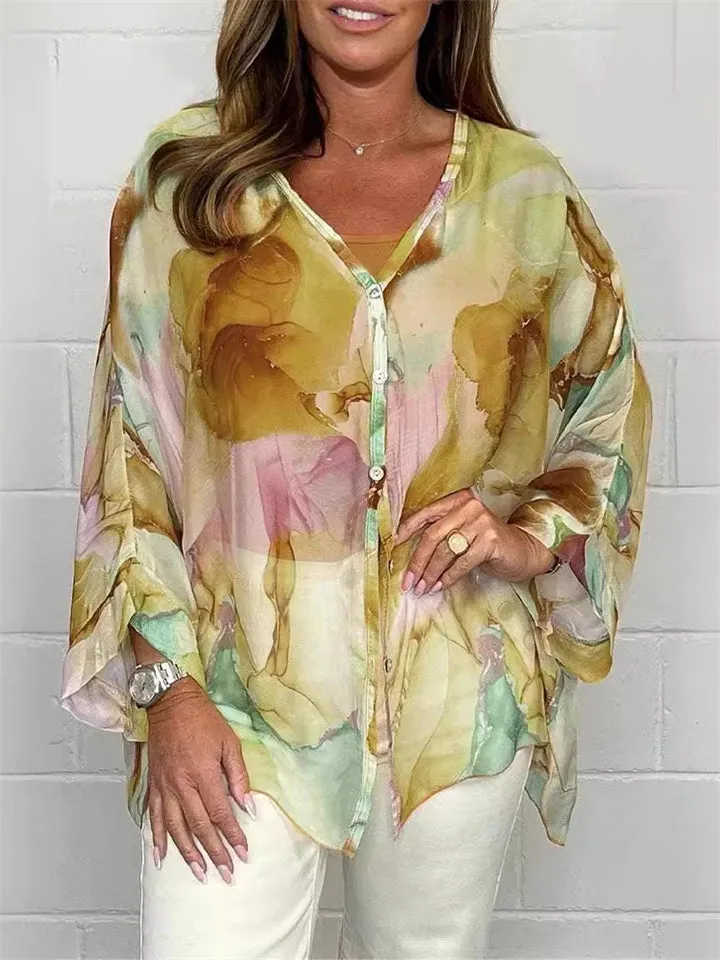 Lightweight Relaxed Fit Printed Chiffon Blouses for Women