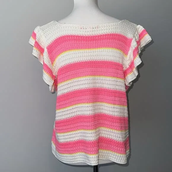 Lilly Pulitzer Pink Shandy Textured Sail Stripe Cordetta Sweater Women’s XL