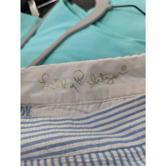 Lilly Pulitzer The Buttercup Shorts women's size 16 blue white striped 5' inseam