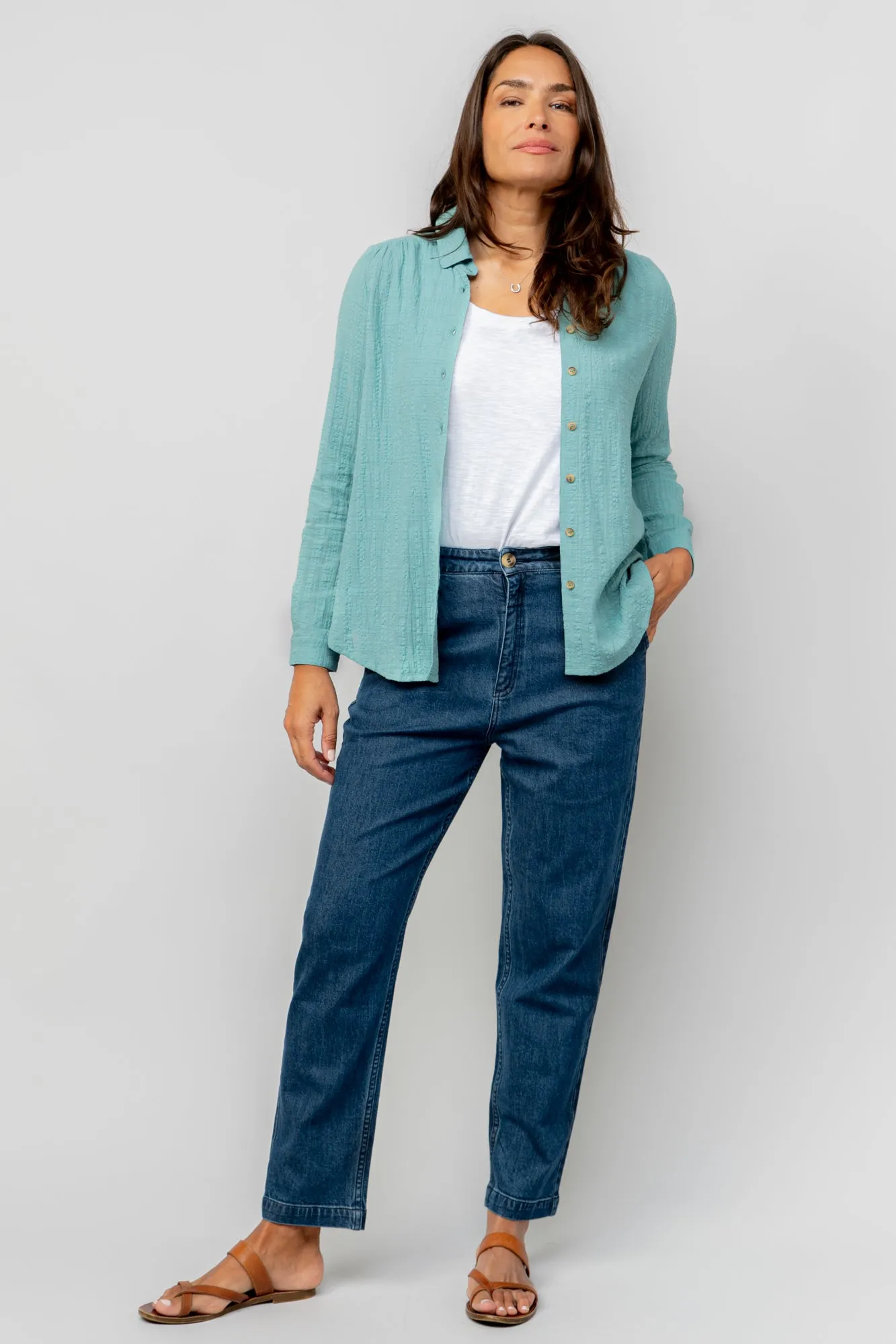 Lily & Me 16 Ocean Savannah Seersucker Check Shirt