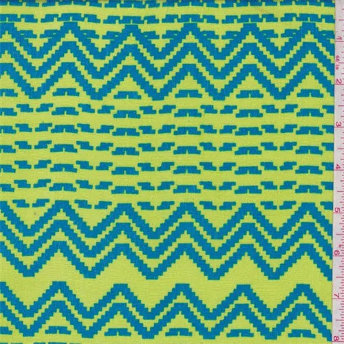Lime/Aqua Pixelated Stripe Rayon Crepe Fabric