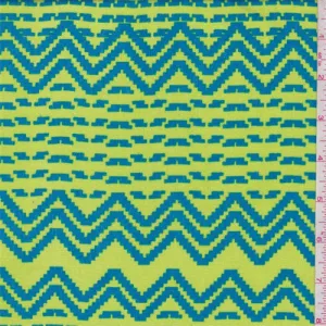 Lime/Aqua Pixelated Stripe Rayon Crepe Fabric