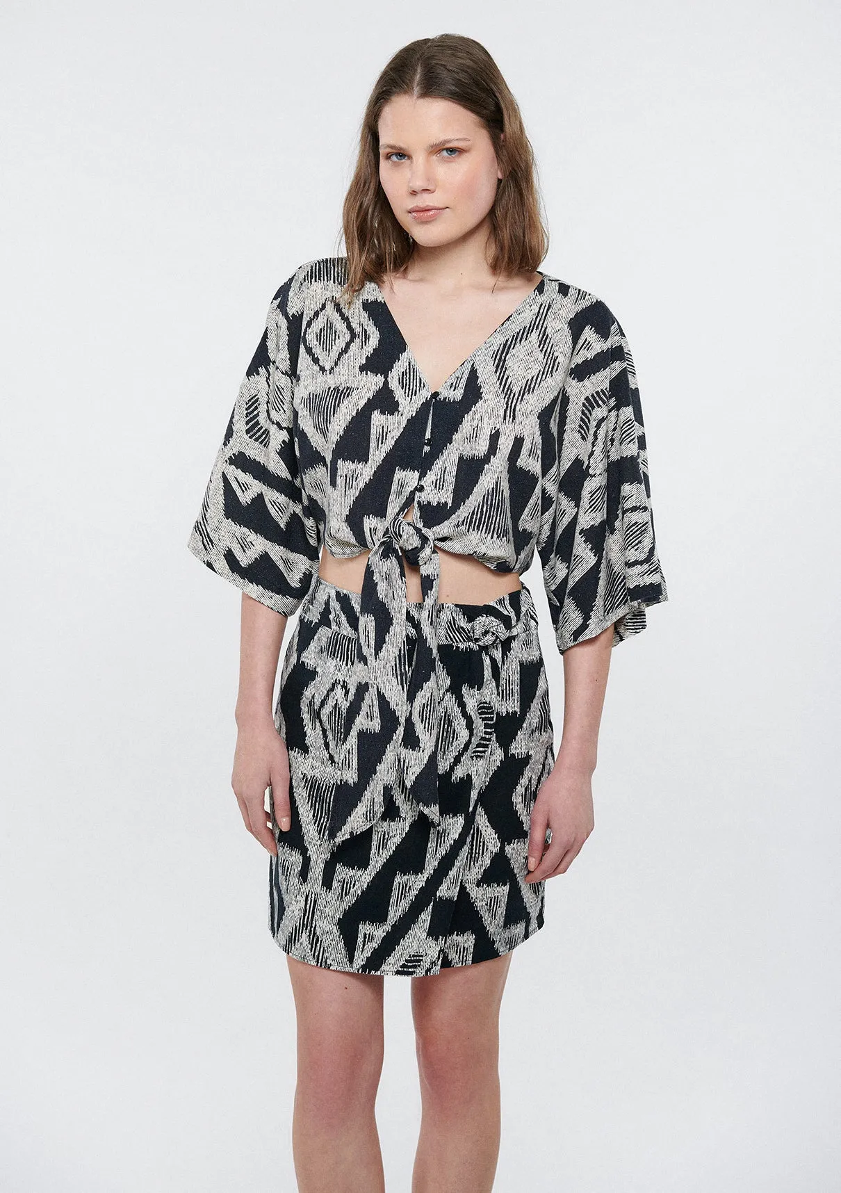 Linen Mix Printed Blouse