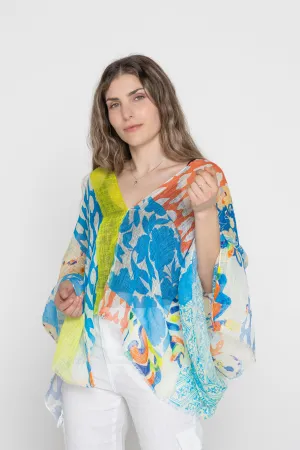 Linen Poncho - Blue