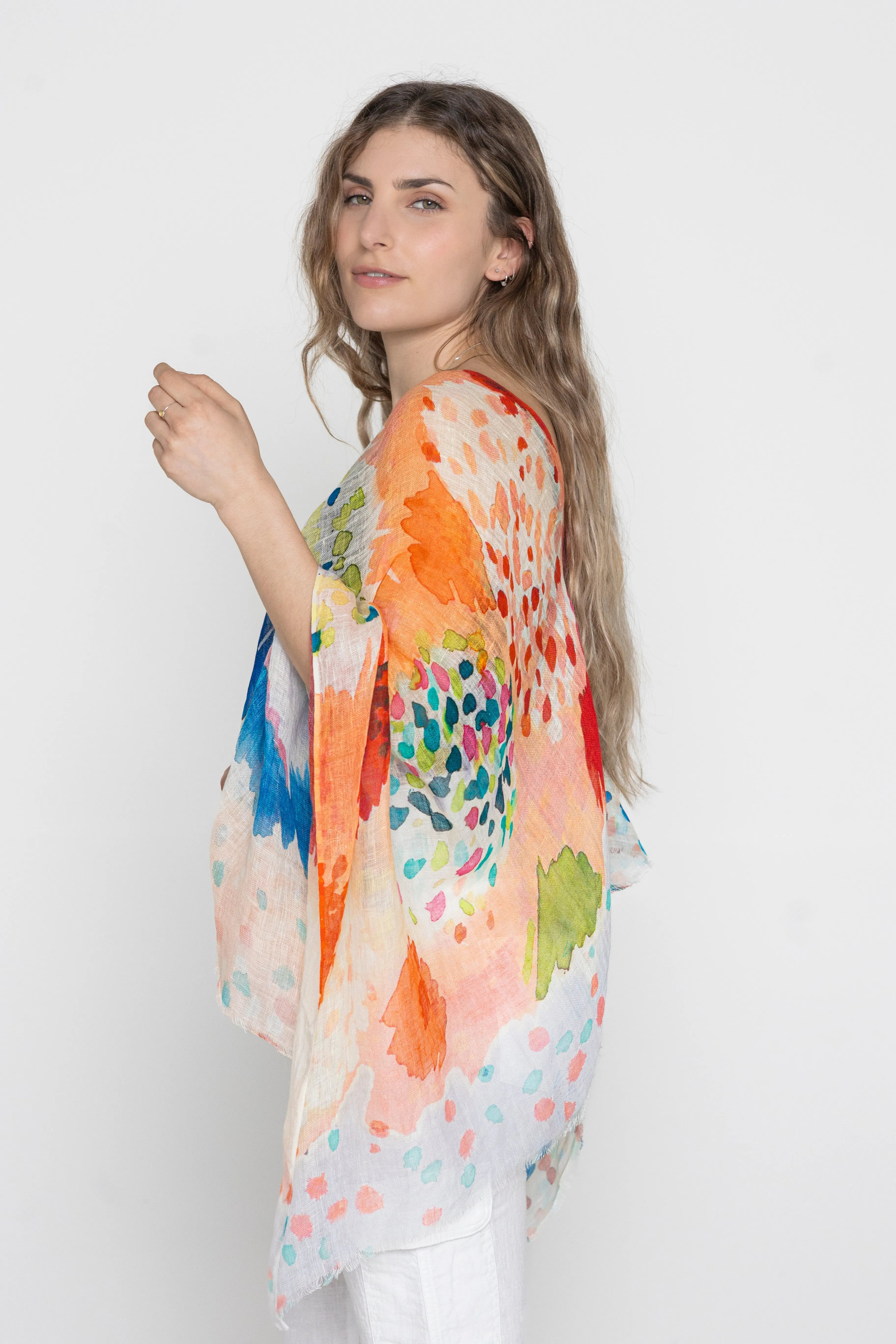 Linen Poncho - Red/blue Mix