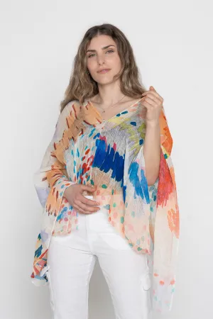 Linen Poncho - Red/blue Mix