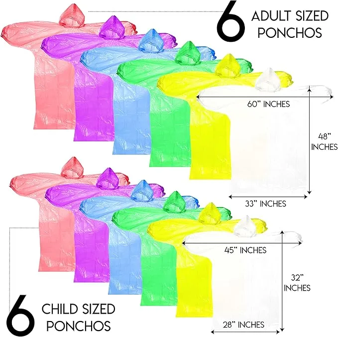 Lingito Rain Ponchos Family Pack - Emergency Drawstring Hood Poncho for Children & Adults Lightweight Reusable or Disposable