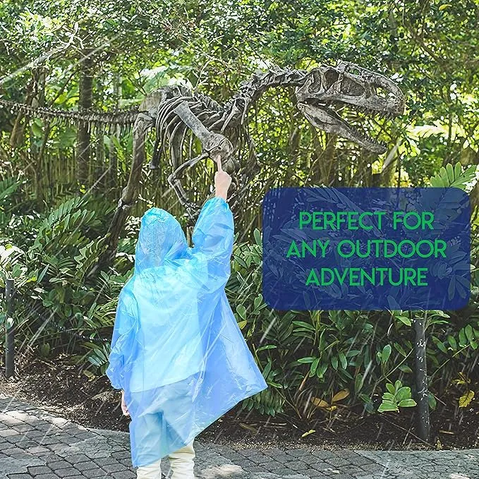 Lingito Rain Ponchos Family Pack - Emergency Drawstring Hood Poncho for Children & Adults Lightweight Reusable or Disposable