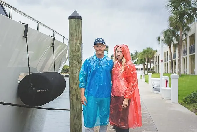 Lingito Rain Ponchos Family Pack - Emergency Drawstring Hood Poncho for Children & Adults Lightweight Reusable or Disposable