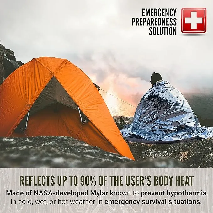 Lingito Survival Blanket, Emergency Blankets Camping, Hiking, Traveling, Heavy Duty Thermal Blanket, Waterproof Insulated Space Blankets Individually Packed, Emergency Outdoor Kit (5 Pack - Orange)