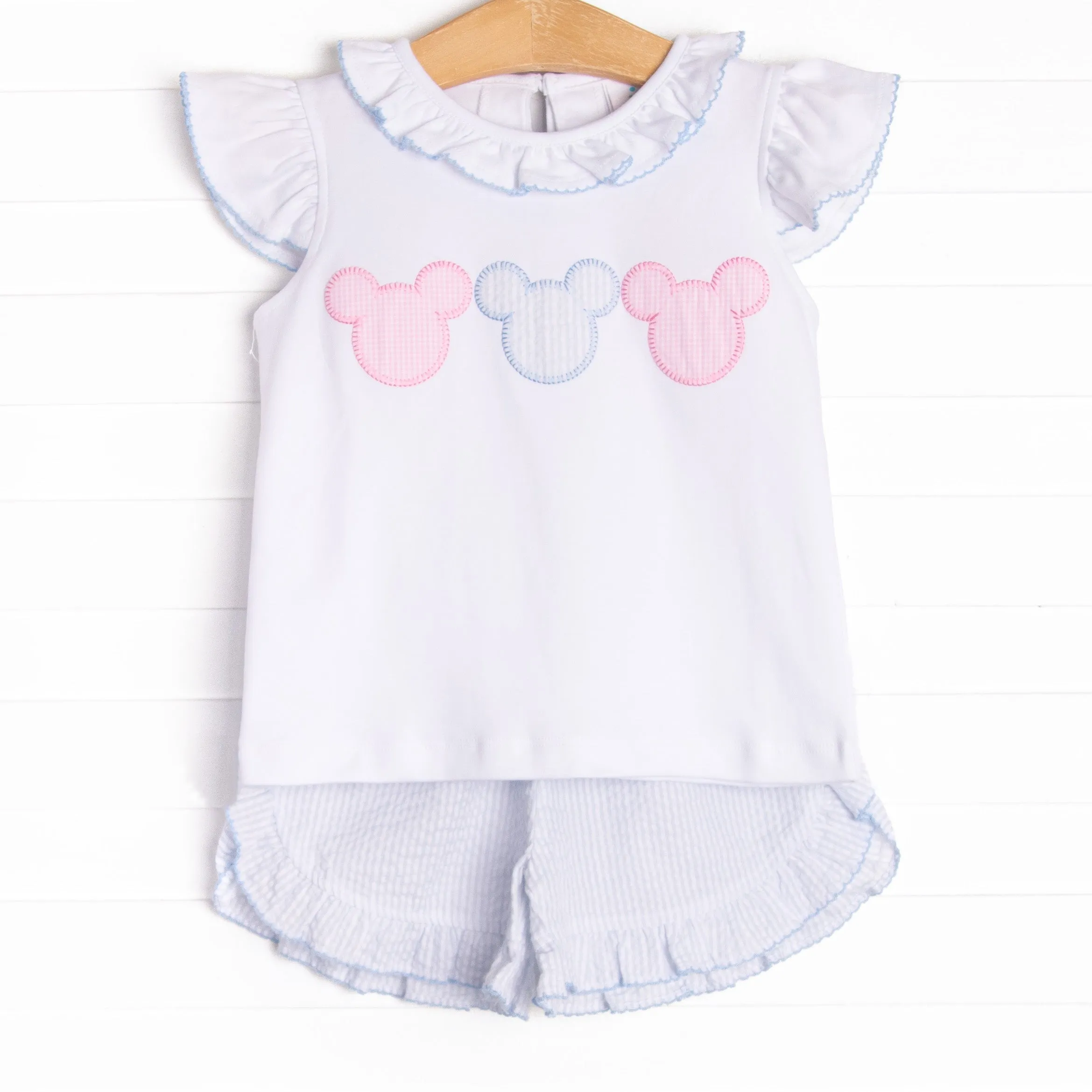 Little Mouse Trio Ruffle Short Set, Blue