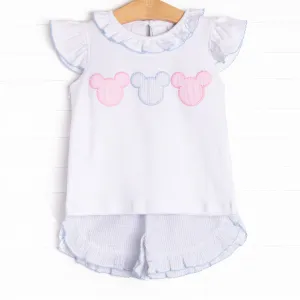 Little Mouse Trio Ruffle Short Set, Blue